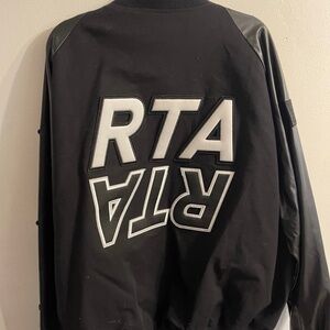 RtA Atticus Bomber Jacket Black Leather Sleeves $595 Retail New With Tags